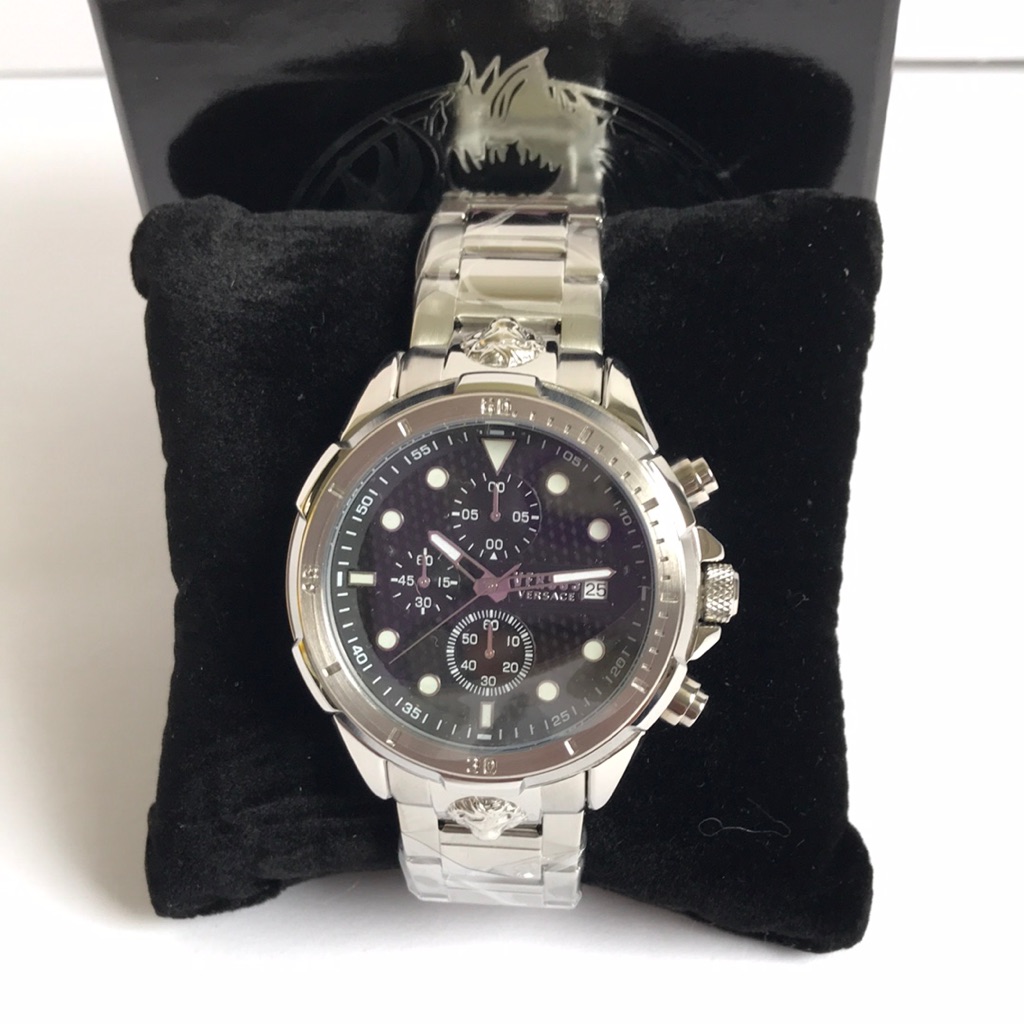 Versace Stainless Steel Chronograph Watch Black Dial
